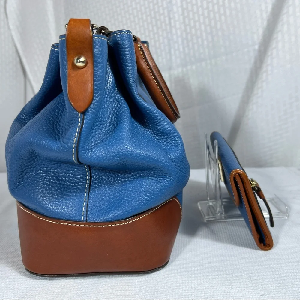 4220: Dooney & Bourke Pebble Grain Brenna Satchel & Wallet Blue 2 Pc Set